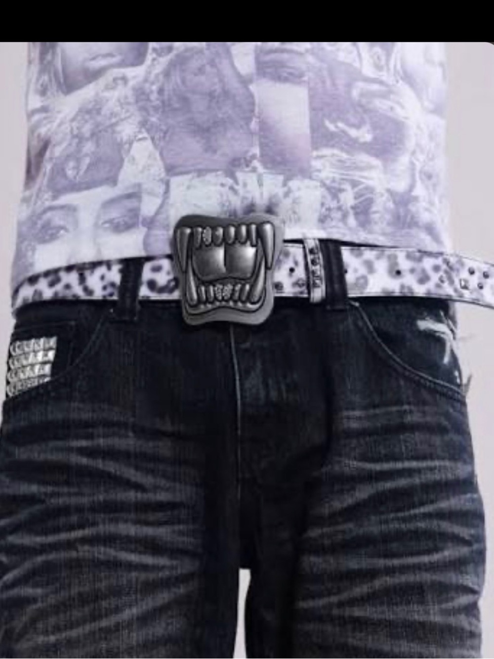 Jaded London ScreamTeeth Leopard Leather Belt Size OS